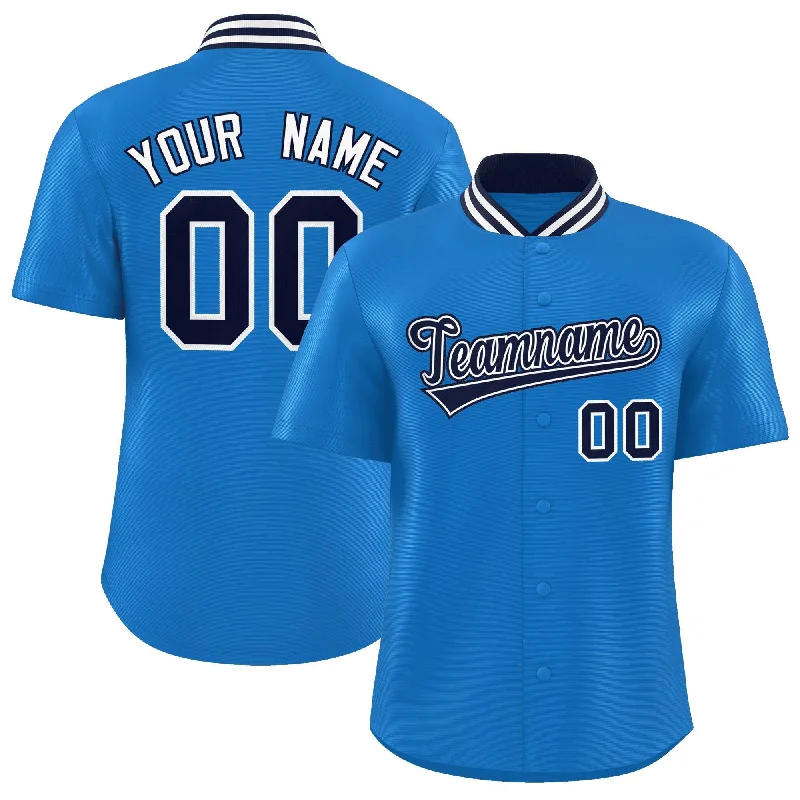 Custom Panther Blue Classic Style Authentic Stand Collar Baseball Jersey