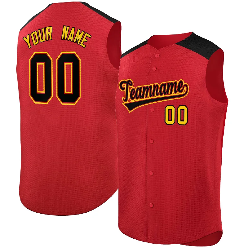 Custom Red Black Personalized Classic Authentic Sleeveless Baseball Jersey