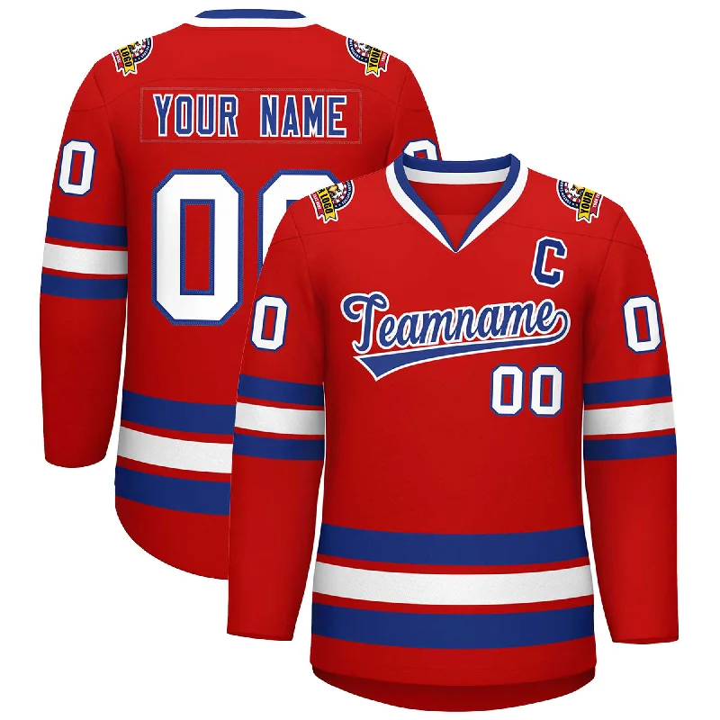 Custom Red Royal-White Classic Style Hockey Jersey